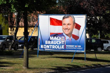 Breitenbrunn, Burgenland, Austria  September 1, 2016: Billboard with Norbert Hofer clipart