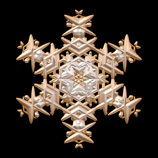 Beautiful bronze 3D snowflake on black — Stock fotografie