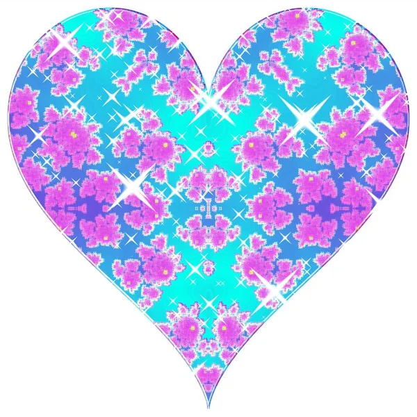 波光粼粼的粉红色和绿松石蓝白色美丽的心 — 图库照片