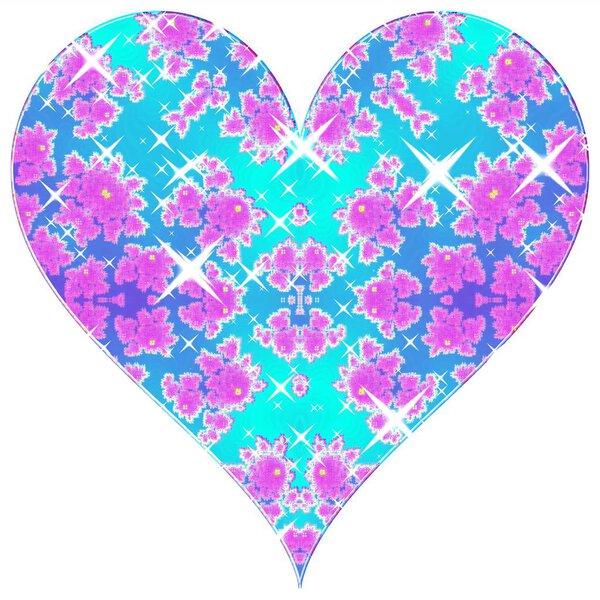 Sparkling pink and turquoise blue beautiful heart on white