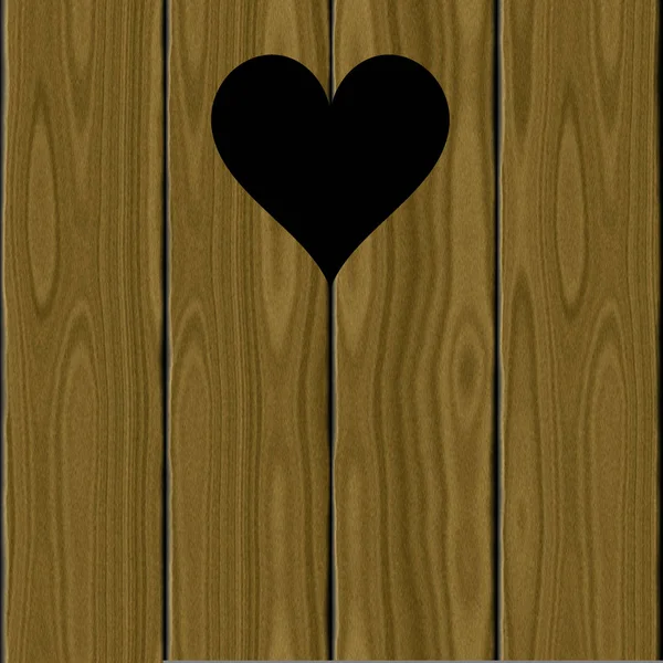 Hnědá černá srdce Latrína dveře symbol venkovských dřevěných prken — Stock fotografie