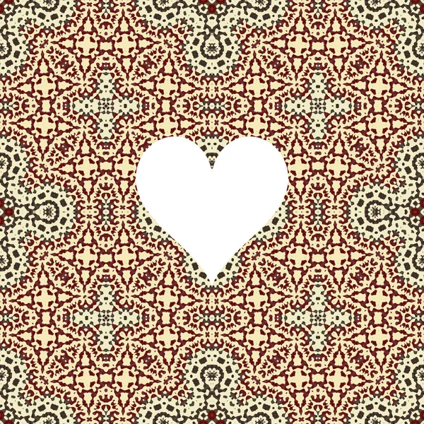 Hermoso patrón boho romántico marrón ornamental con corazón en el centro —  Fotos de Stock