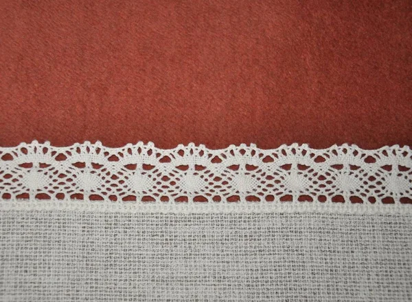 Tekstil kırmızı kahverengi ve Fildişi beyaz dantel yatay arka plan ışık gradyan ile