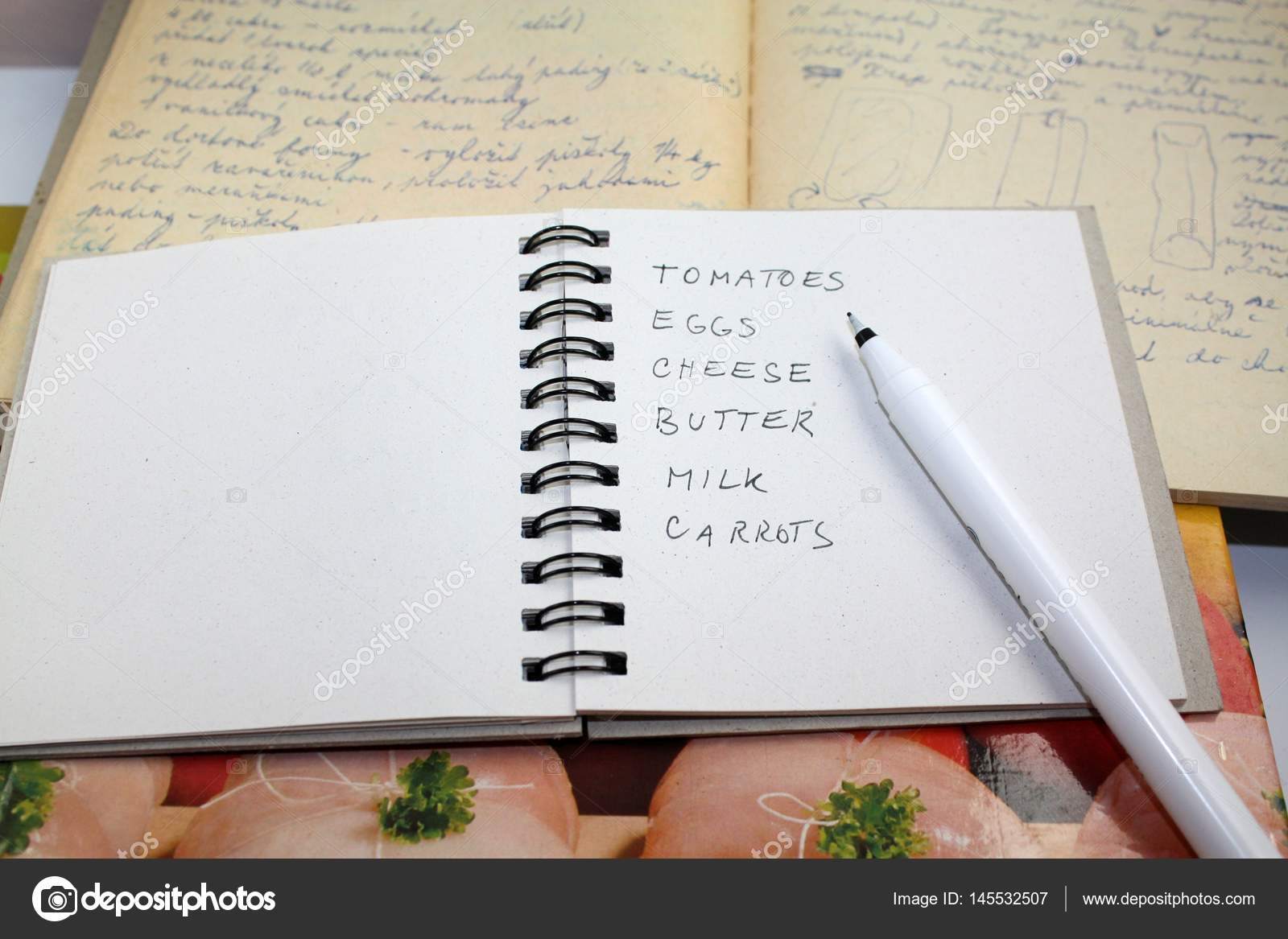 Planung für ein Rezept, Kochen, Essen Karte einkaufen Einkaufsliste Planung für ein Rezept, Kochen, Essen Karte einkaufen Einkaufsliste