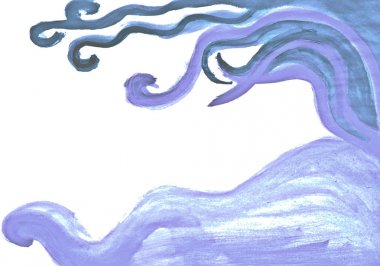 Yumuşak soğuk mavi curvy el suluboya çekilmiş soyut resim