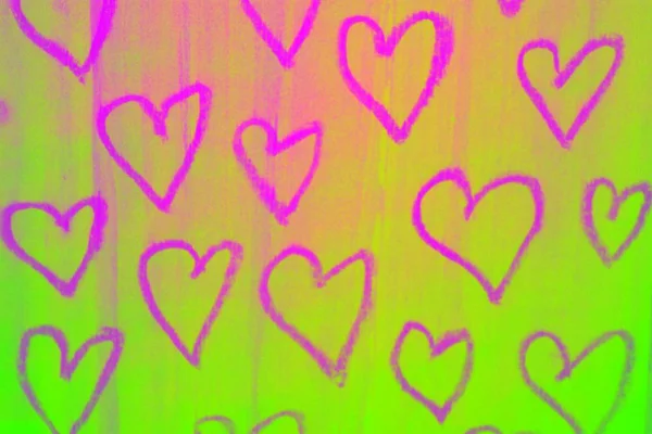Many pink hearts in neon tones colorful background — Stock Photo, Image