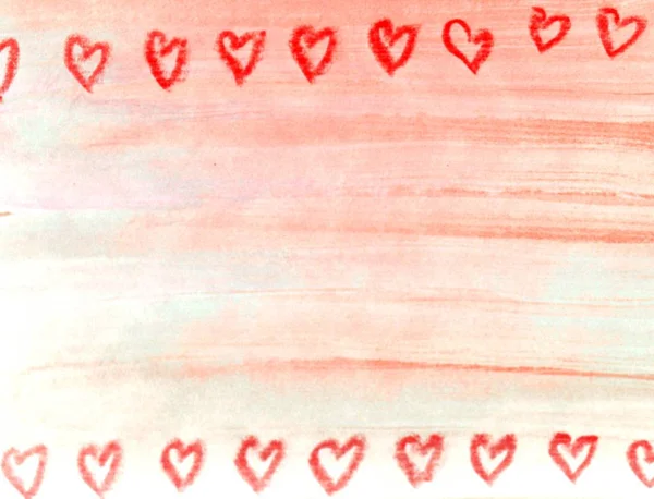 In love watercolor light red background with drawn hearts upper and lower ribbon — Stock Photo, Image