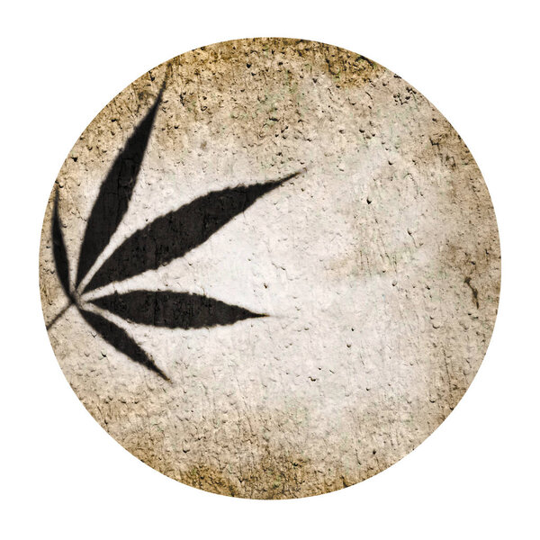 Round marijuana shadow silhouette and grunge beige  round circle background