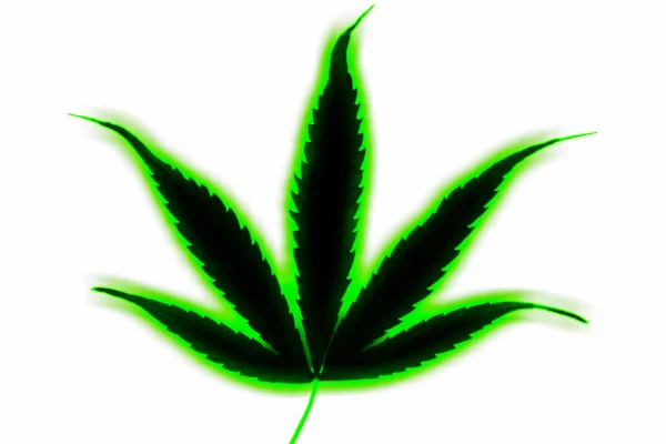 Luminoso neon verde incandescente immagine foglia di marijuana — Foto Stock