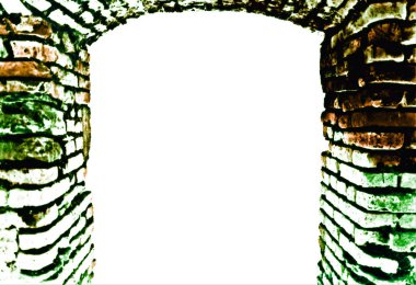 Yeşil gizemli sembolik tuğla duvar kapı ağ geçidi arka plan