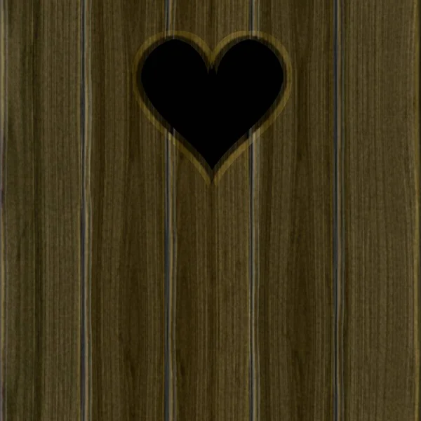 Сердце вырезано в деревянных досках с темным пространством позади — стоковое фото