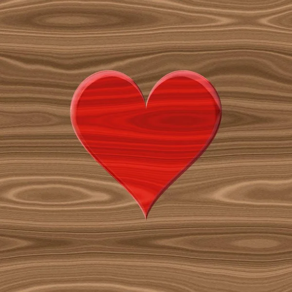 Corazón de madera rojo brillante 3d imagen en madera — Foto de Stock