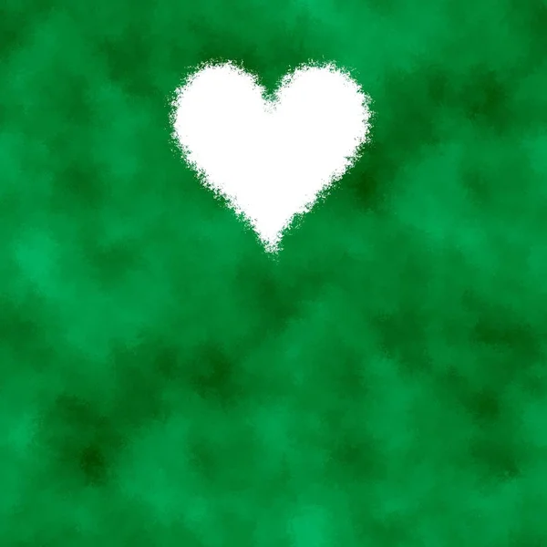 Green abstract diffuse cloudy image with white heart shape — Stock Photo, Image