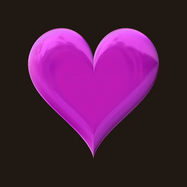 짙은 갈색에 3d 밝은 적자 색 분홍색 플라스틱 심장 모양 — 스톡 사진