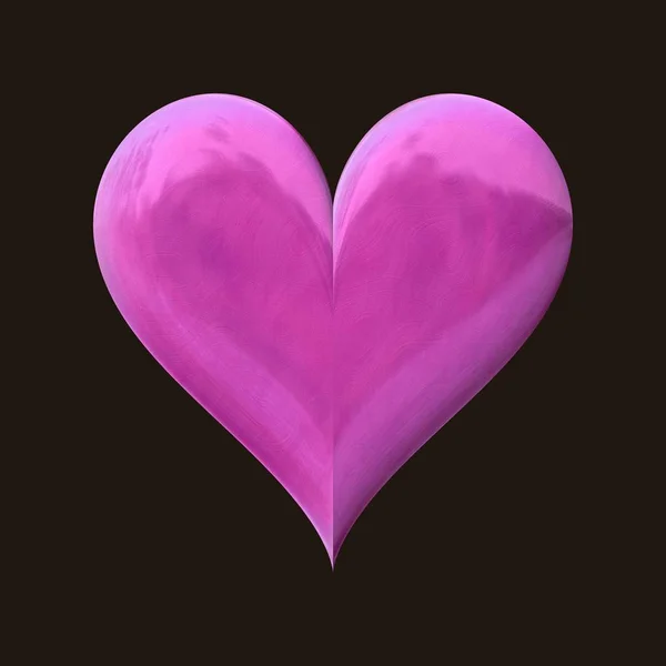 Shiny smooth bright pink fuchsia 3d heart on black background — Stock Photo, Image