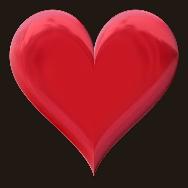 Rouge vif 3d brillant coeur plat symbole sur fond sombre — Photo