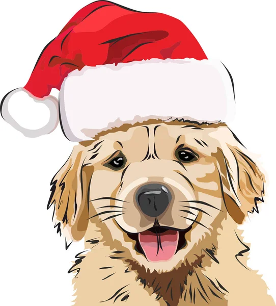 Funny Puppygolden Retriever Capodanno Rosso Simpatico Cucciolo Sorridente — Vettoriale Stock