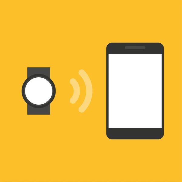 Flat design. Connection, watch connects to phone, sync, data transfer. — Stock Photo, Image