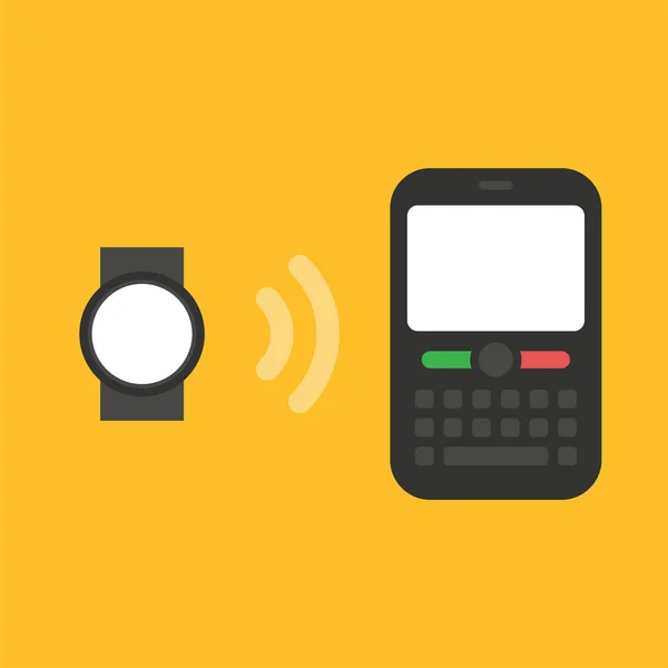 Flat design. Connection, watch connects to phone, sync, data transfer.