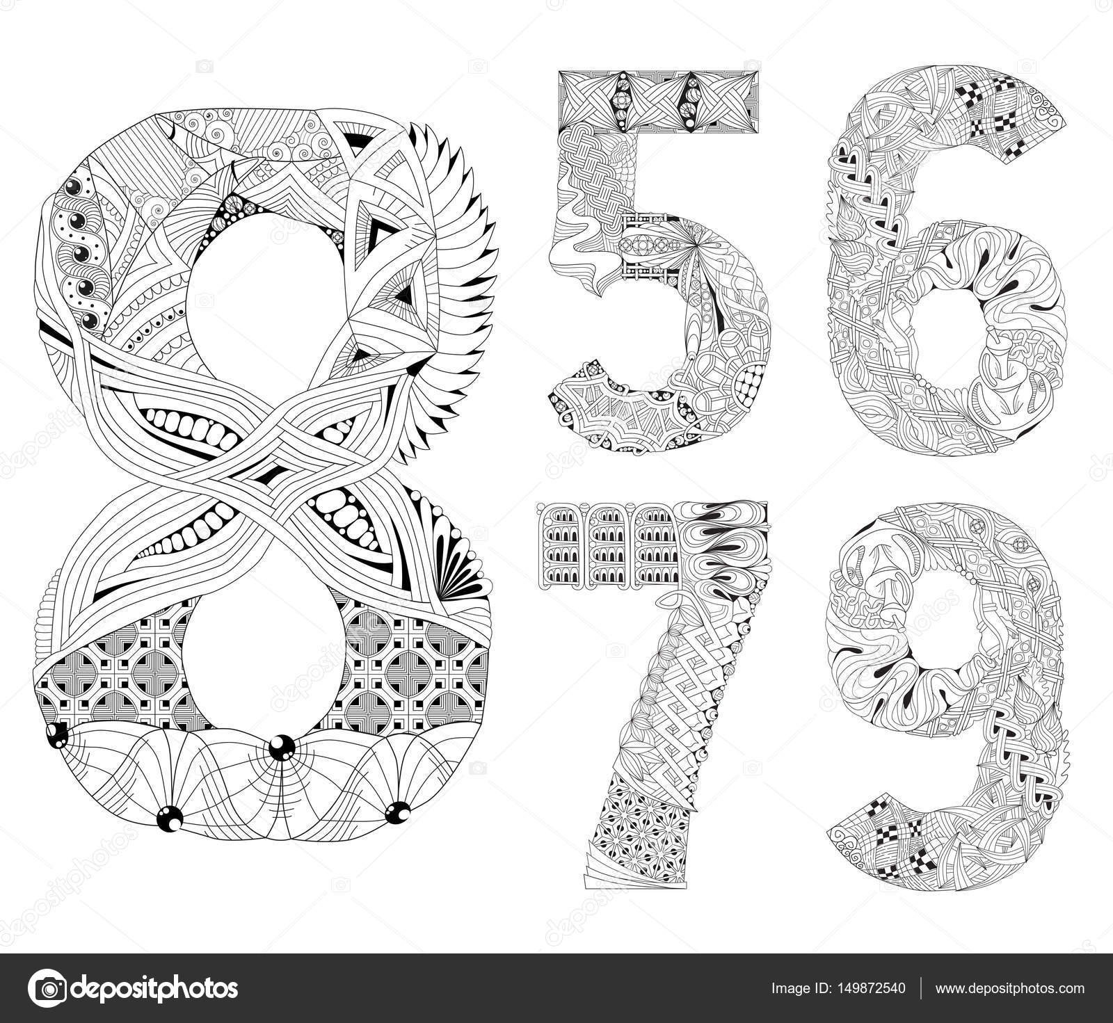 Set Nummer Vijf Zes Zeven Acht Negen Zentangle Decoratieve