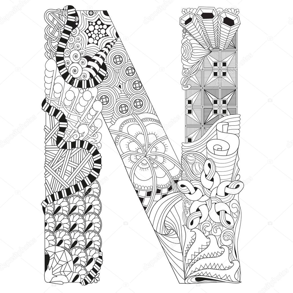 Letras zentangle para imprimir | Letra N para colorear ...