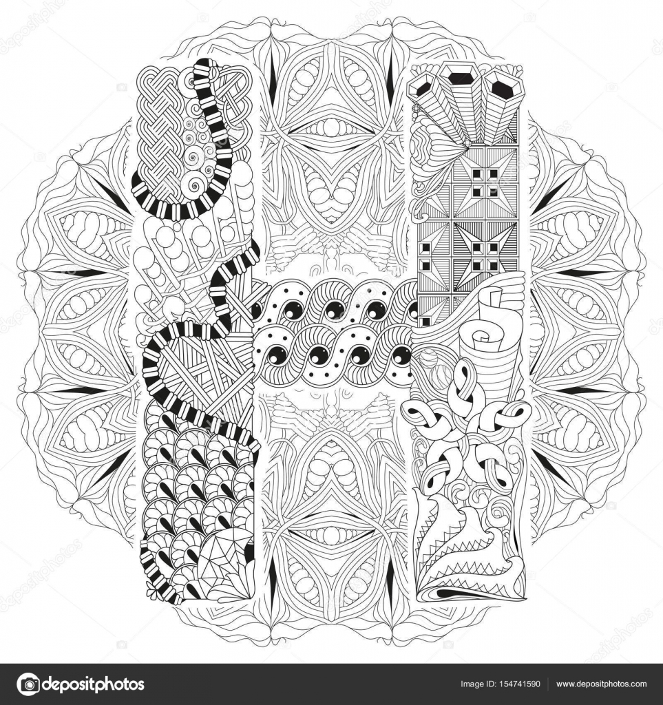Download Mandala con letra H para colorear. Vector decorativo ...