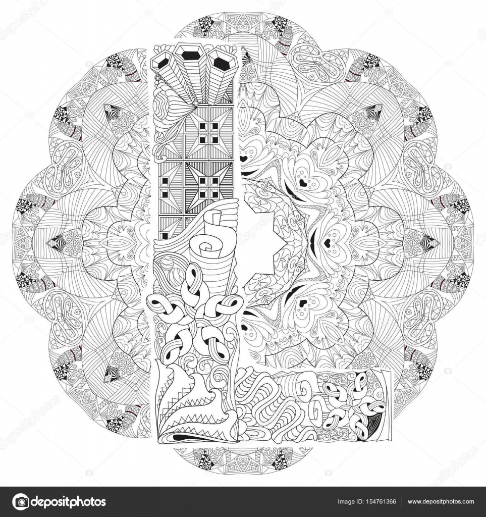 Download Mandala de letra l | Mandala con la letra L para colorear. Zentangle decorativo Vector — Vector ...