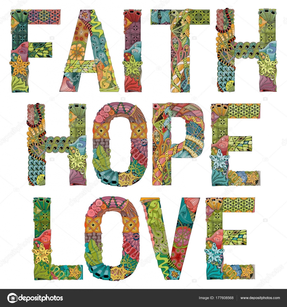 Words Faith Hope And Love Vector Decorative Zentangle