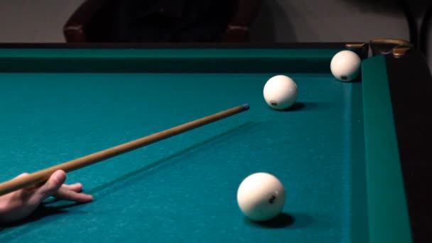 Russian Billiards, Ball Gets In The Pocket Slow Motion — Stock Video