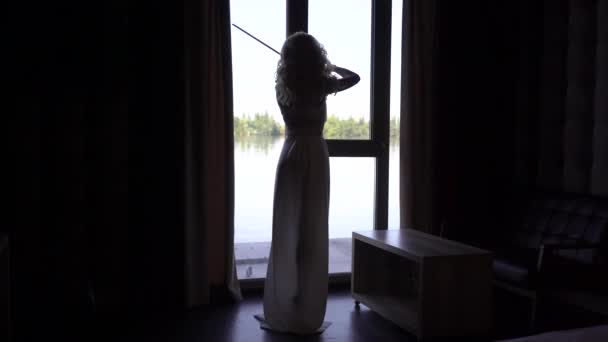 Violoniste de Silhouette 4K jouant du violon à travers la fenêtre 