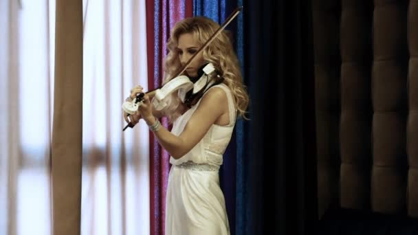 Um músico feminino tocando um movimento lento de violino — Vídeo de Stock