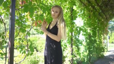 4k genç kadın parkta yürüyüş sahiptir