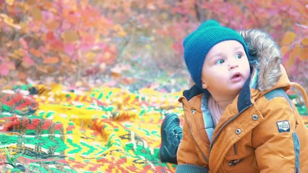 Niño Cámara Lenta Otoño — Vídeo de stock