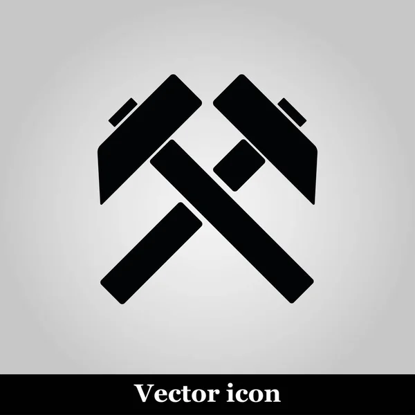 Dos martillos cruzados vector icono plano, símbolo de trabajo, signo de trabajo silueta negro sobre fondo gris — Vector de stock