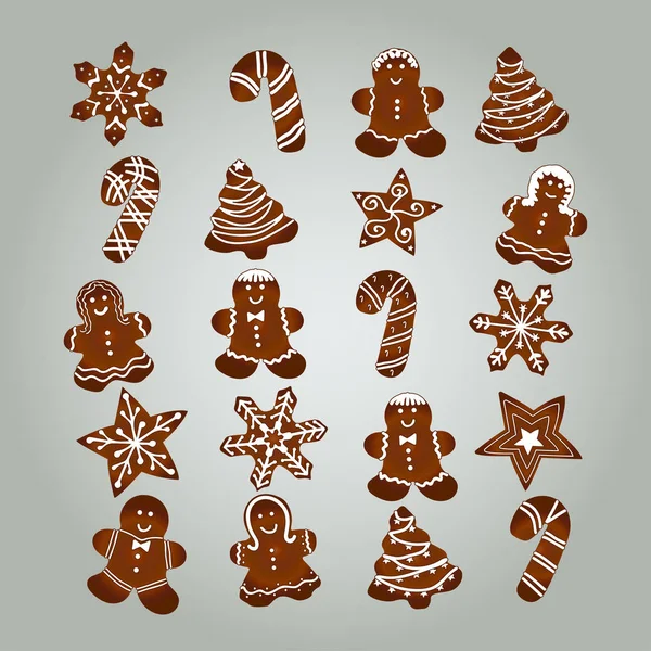 姜饼圣诞设置 Cookie，背景上孤立的矢量图 — 图库矢量图片