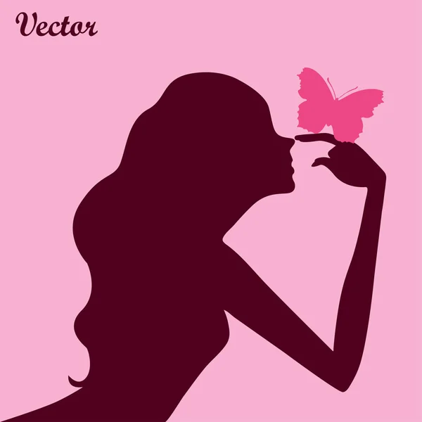 Silueta chica belleza con mariposa sobre fondo rosa, ilustración vectorial Gráficos Vectoriales