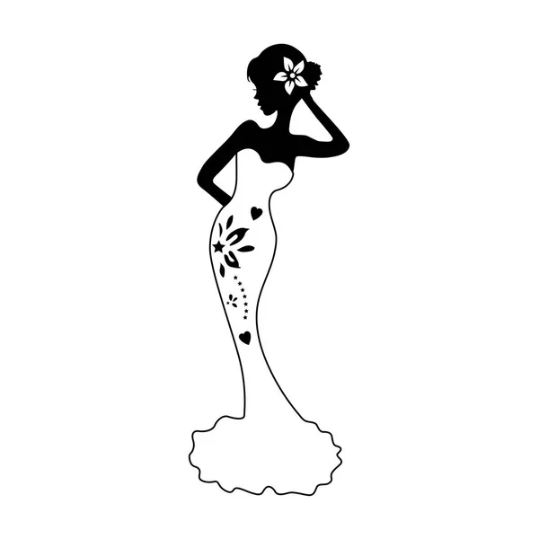 Silhouette de la belle fille, illustration vectorielle sur fond blanc — Image vectorielle