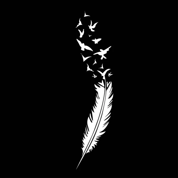 Pluma en blanco y negro sobre fondo negro, ilustración vectorial Vector De Stock