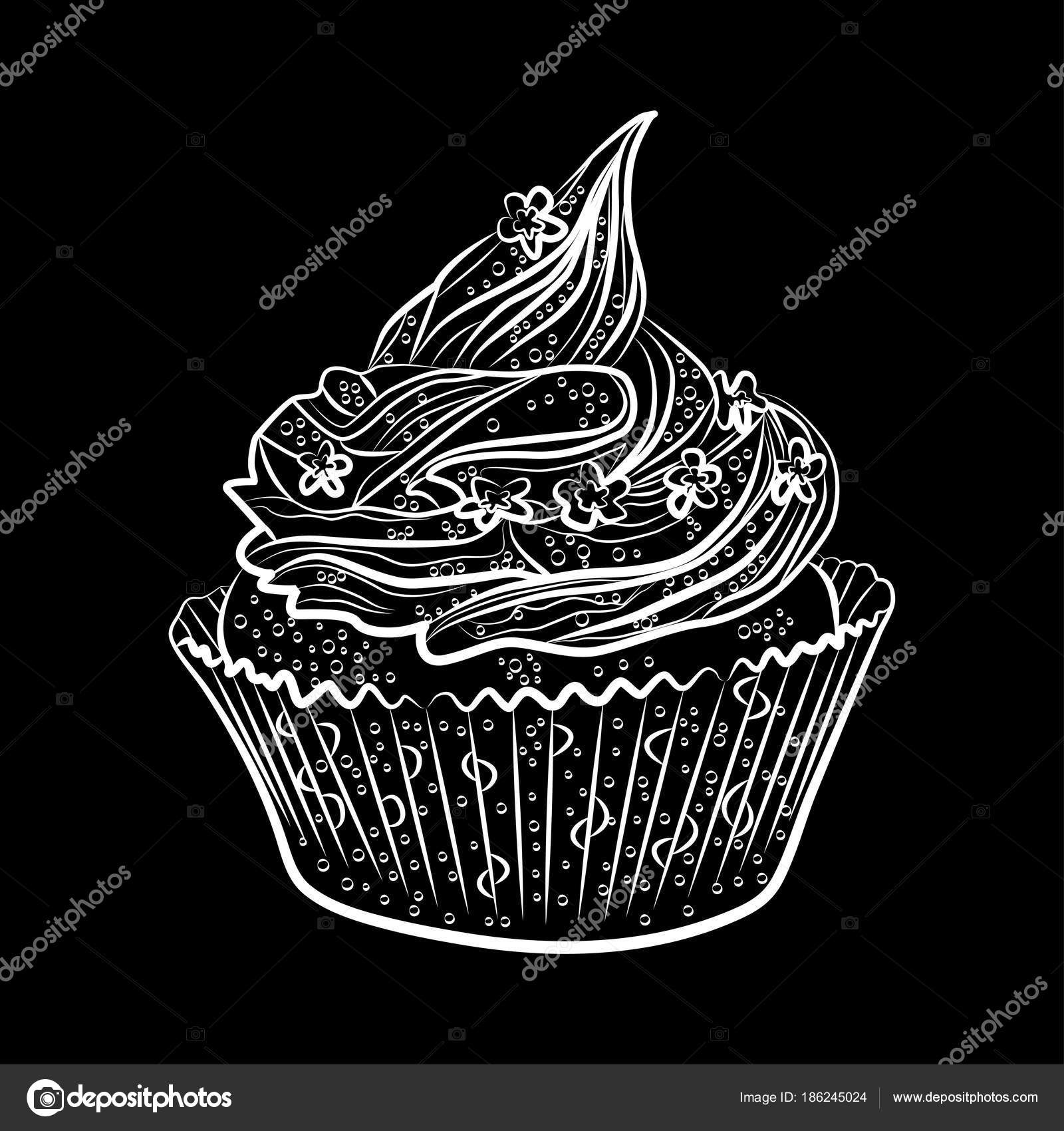 Cupcakes Isolated On Black Background Vector Illustration Stock