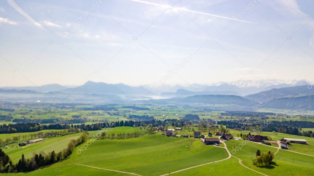 Panoramic view of idyllic mountain scenery in the Alps with fres