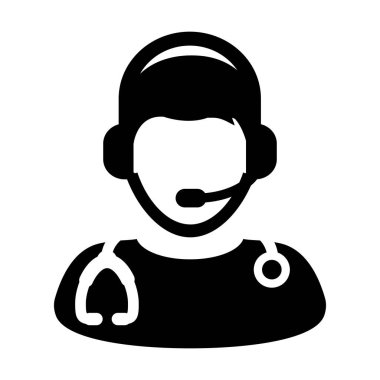 Doktor Icon - Glyph Pictogram illüstrasyon Kulaklık Sembolü ile Vektör Online Danışma