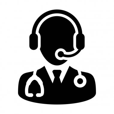 Doktor Icon - Glyph Pictogram illüstrasyon Kulaklık Sembolü ile Vektör Online Danışma