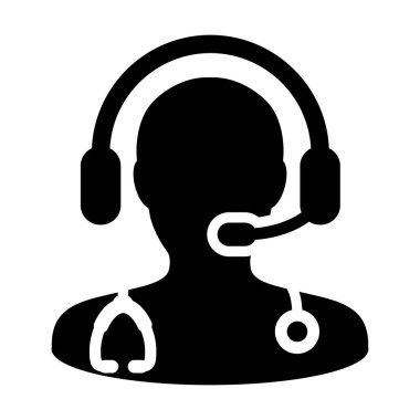 Doktor Icon - Glyph Pictogram illüstrasyon Kulaklık Sembolü ile Vektör Online Danışma