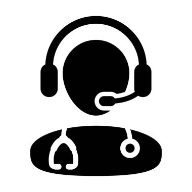 Doktor Icon - Glyph Pictogram illüstrasyon Kulaklık Sembolü ile Vektör Online Danışma