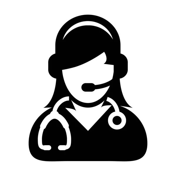 Woman Doctor Icon - Vector Online Consultation With Headphone Symbol in Glyph Pictogram illustration — Stockový vektor