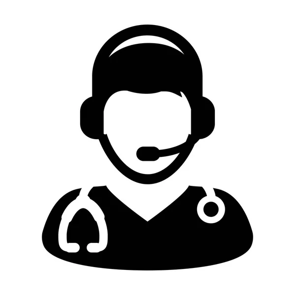 Dokter icon-vector online consultatie met koptelefoon symbool in glyph pictogram illustratie — Stockvector