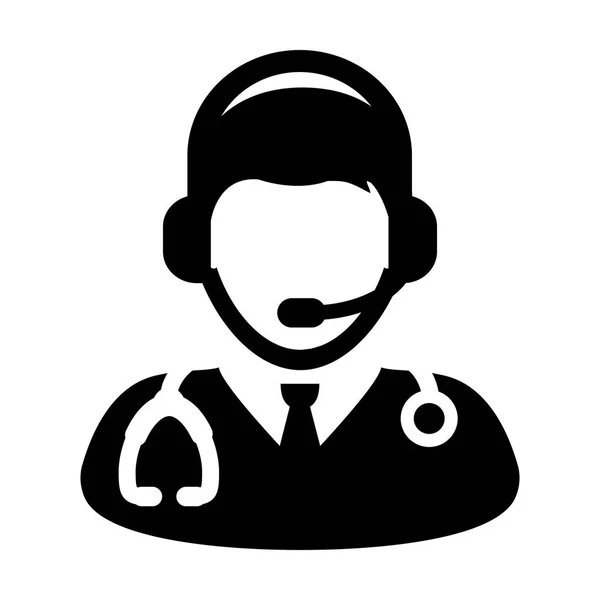 Doctor Icon - Vector consulta en línea con el símbolo de auriculares en ilustración pictograma de glifo — Vector de stock