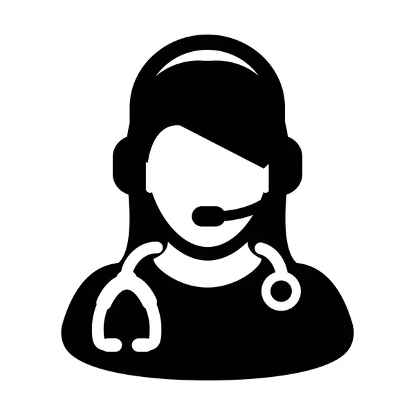 Woman Doctor Icon - Vector Online Consultation With Headphone Symbol in Glyph Pictogram illustration — Stock Vector