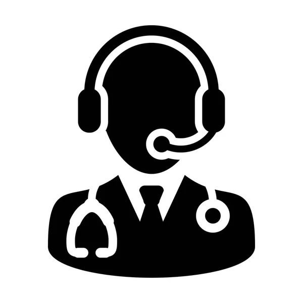 Arzt-Symbol - Vektor-Online-Konsultation mit Kopfhörer-Symbol in Glyphenpiktogramm-Illustration — Stockvektor