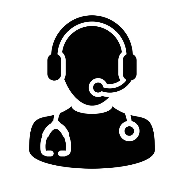 Doctor Icon - Vector Online Consultation With Headphone Symbol in Glyph Pictogram illustration — Stock Vector